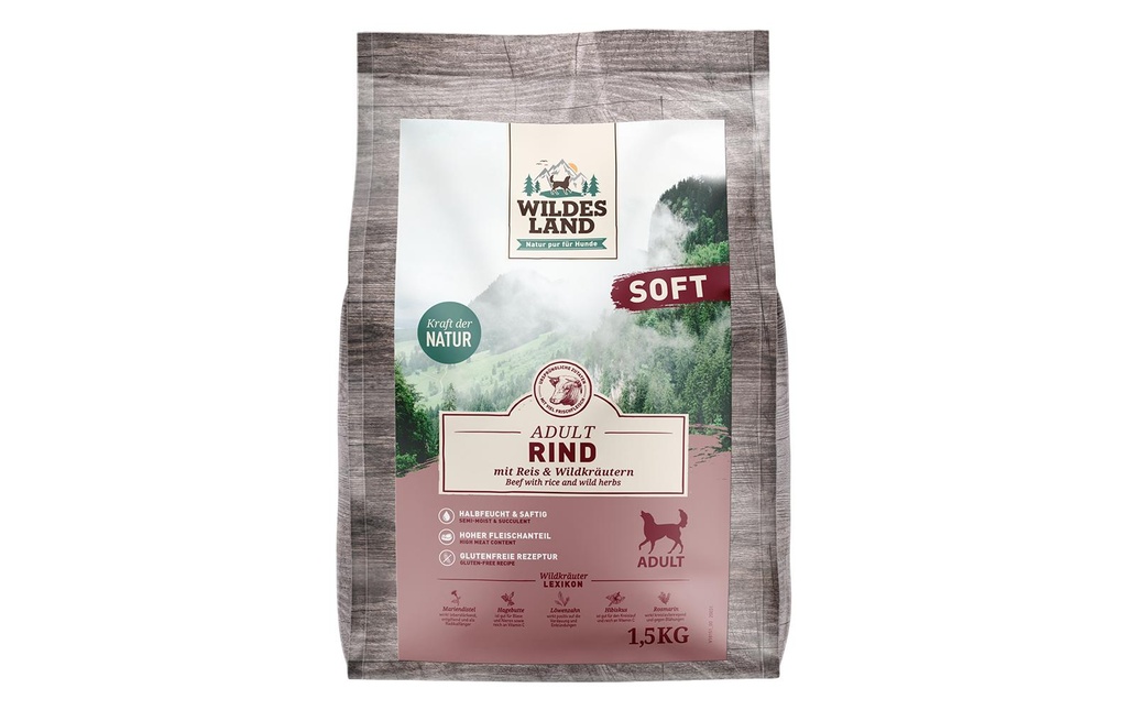 Wildes Land Aliments mi-humides pour animaux Bœuf au riz & aux herbes sauvages 1.5 kg