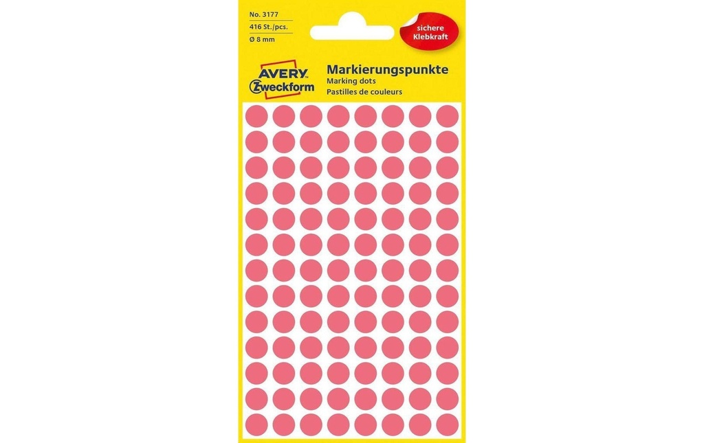 Avery Zweckform Pastilles adhésives 8 mm rouge fluo